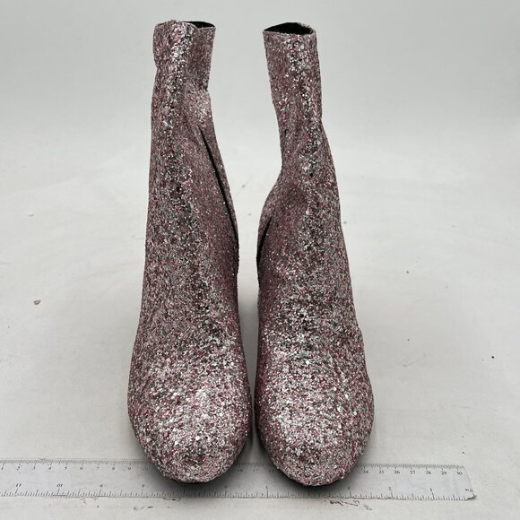 XYD Pink Multi Glitter Block Heel Ankle Boot Round Toe Dress Boot with Zip - Picture 3 of 8